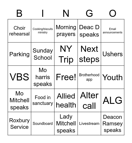 Staff Meeting Bingo Card