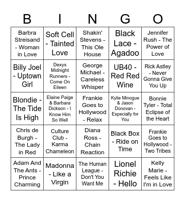 80's Bingo Card