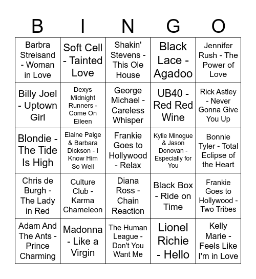 80's Bingo Card