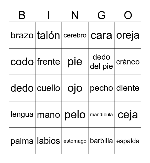 El Cuerpo Bingo Card