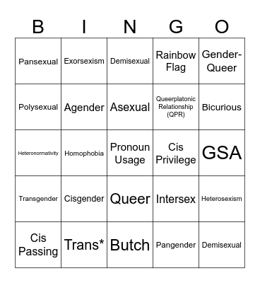 LGBTQ Terminology BINGO Card
