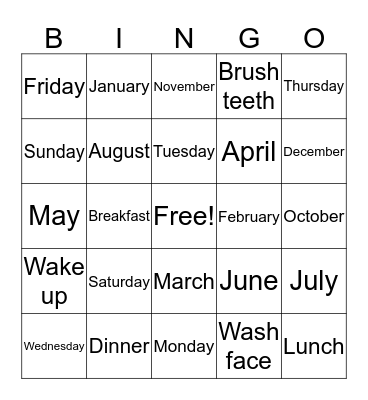 DAYS and MONTHS Bingo Card