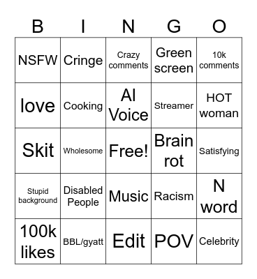 Instagram reels Bingo Card