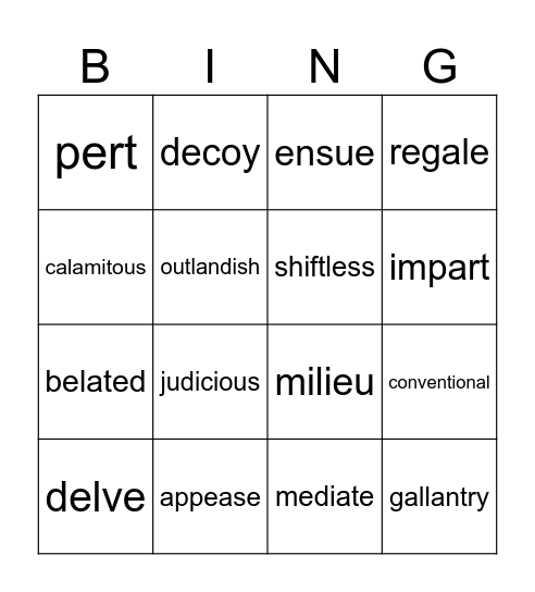Vocab Bingo Card
