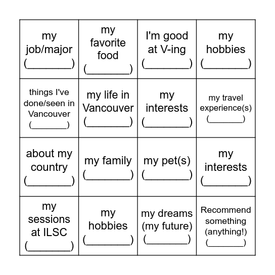 Meet Your Classmates! Bingo Card