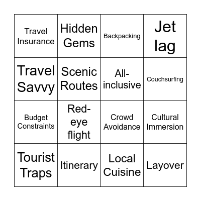 TRAVEL VOCABULARY Bingo Card