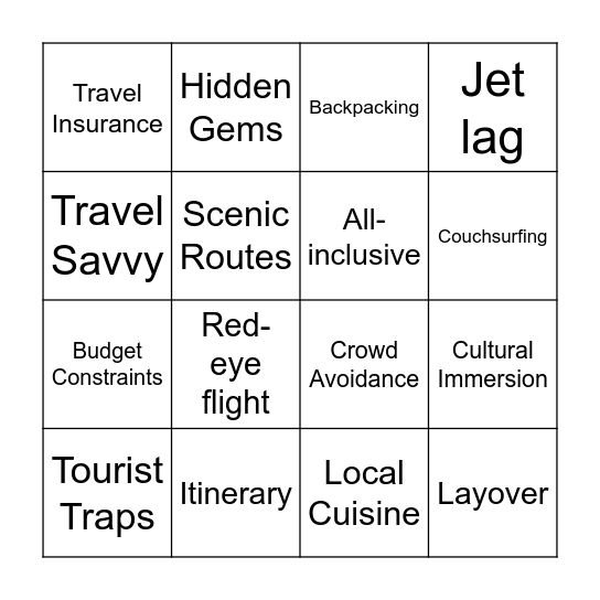 TRAVEL VOCABULARY Bingo Card
