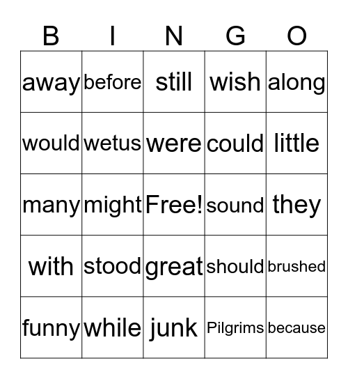 Spelling list 3 c Bingo Card