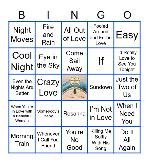 Yacht Rock Bingo Card