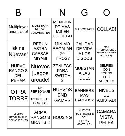 BINGO DEL LIVE 2.0 Bingo Card