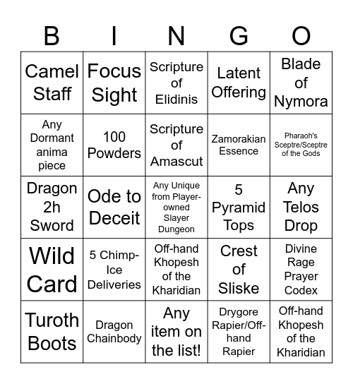 Desert Bingo Card