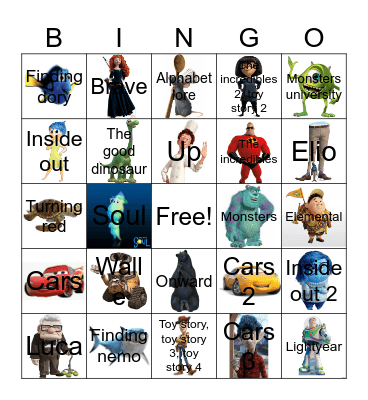Pixar Bingo Card
