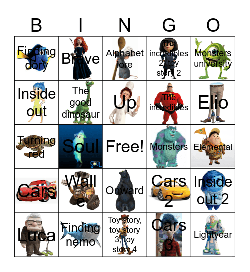 Pixar Bingo Card