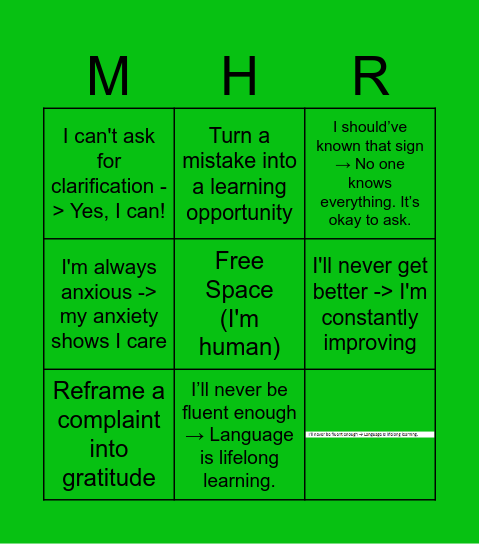 Mental Health Reframing Bingo Card