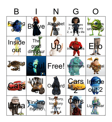 Pixar Bingo Card