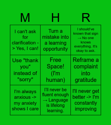 Mental Health Reframing Bingo Card