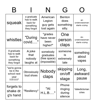 Graduation Bingo Card