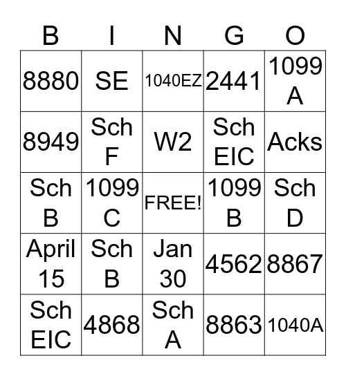 IRS Bingo Card
