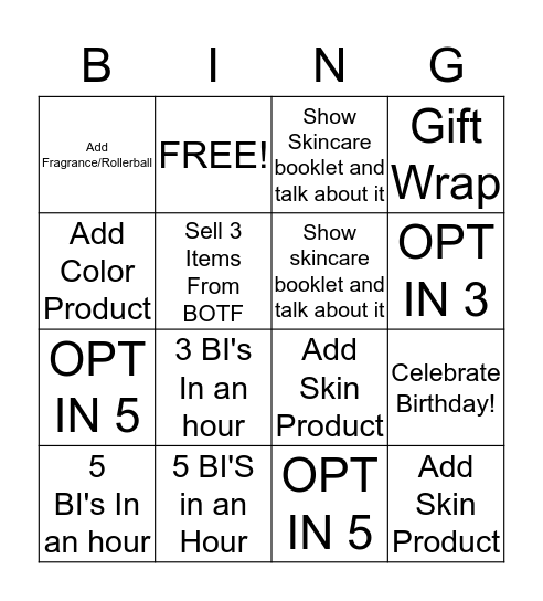 Cashwrap Bingo Card