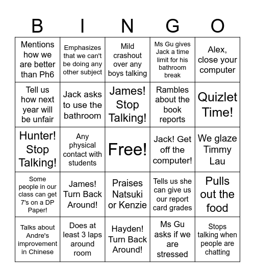 CHINGO Bingo Card