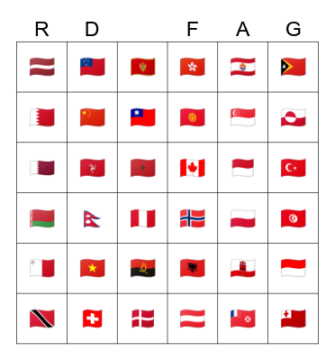True red flags Bingo Card