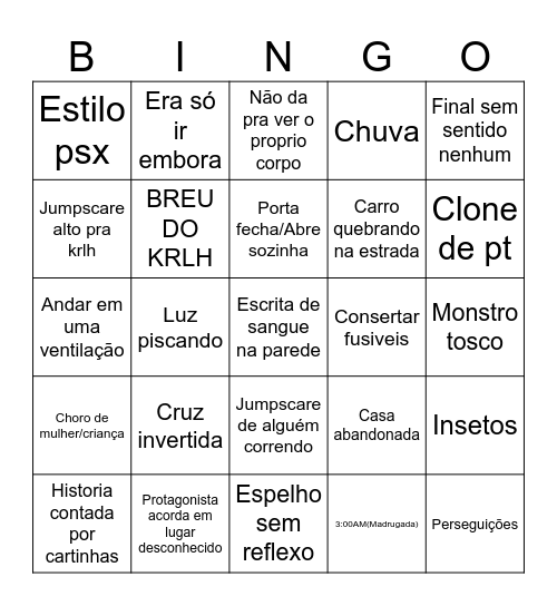 Jogos de terror Bingo Card