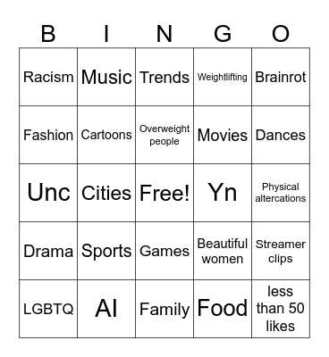 Tiktok Bingo Card