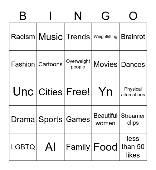 Tiktok Bingo Card