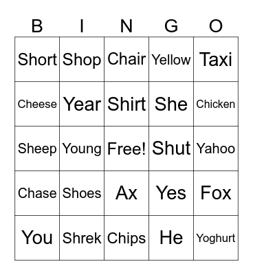 Neil Phonics Bingo Card