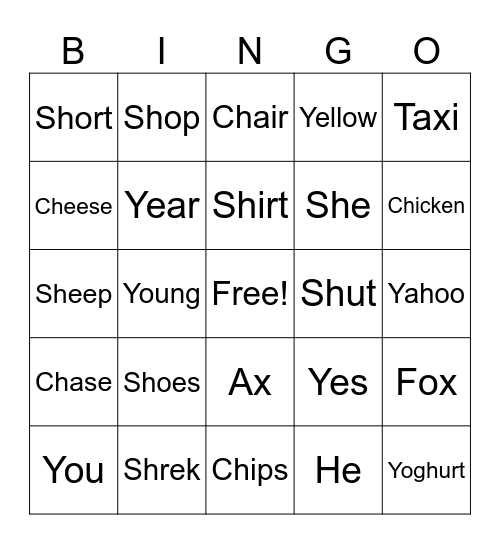 Neil Phonics Bingo Card