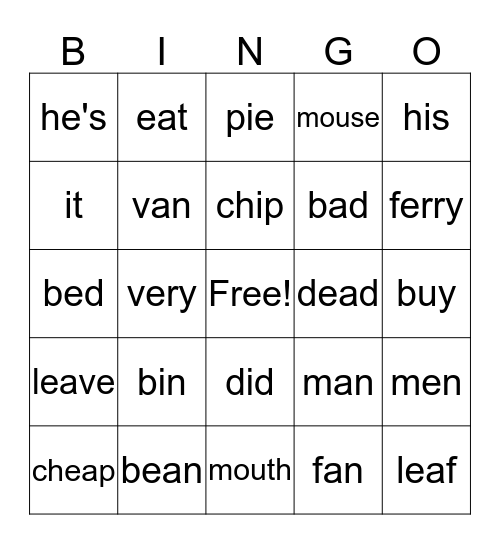 Minimal Pairs Bingo Card