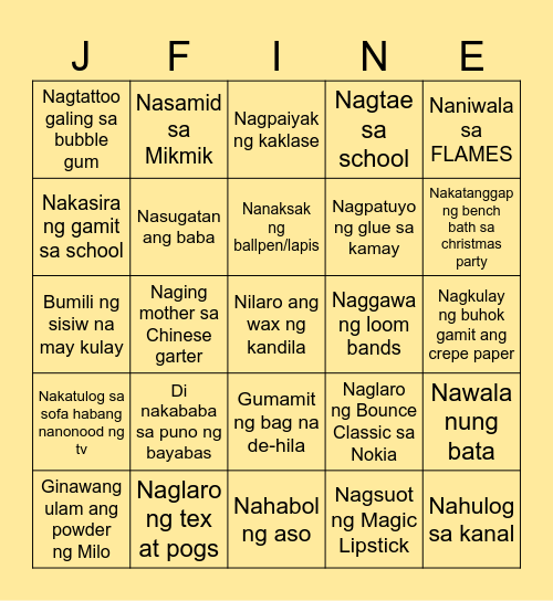 JFINEX NIGHT Bingo Card