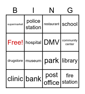 Places Bingo Card