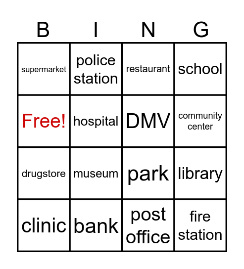 Places Bingo Card