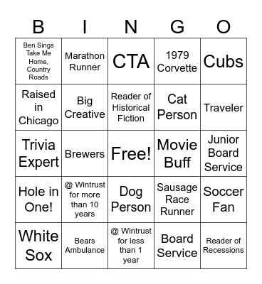 Wintrust 2025 Intern Bingo Card