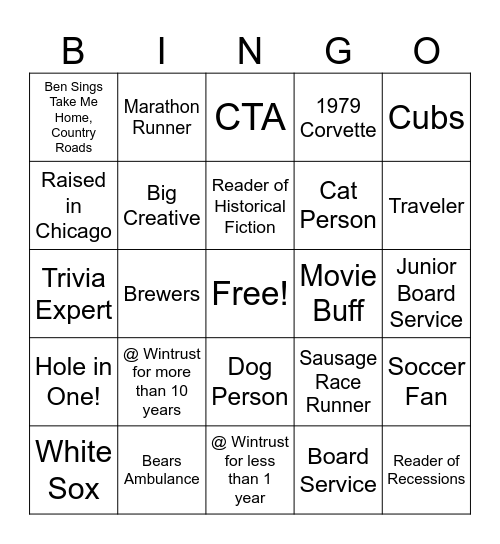 Wintrust 2025 Intern Bingo Card