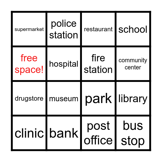 Places Bingo Card