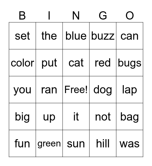 The Cat and The Color Bag Bingo Card