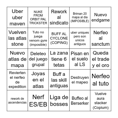3.27 BINGO PATCH NOTES Bingo Card