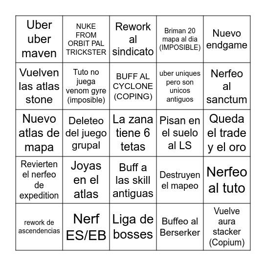 3.27 BINGO PATCH NOTES Bingo Card