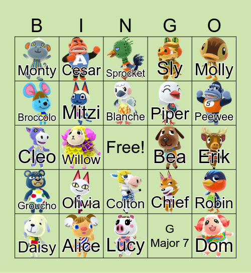 Animal Crossing Bingo Card