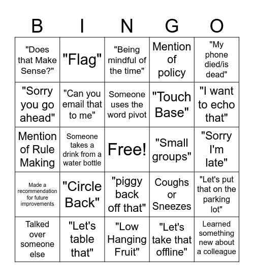 Work Retreat Bingo Card