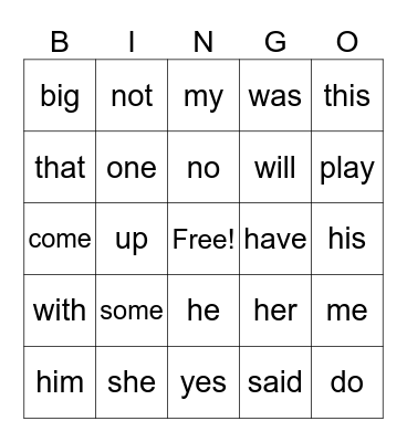 LOTIS 2A Sight Words Bingo Card