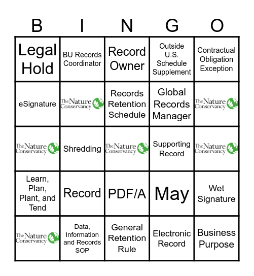 Records Retention Refresh Bingo Card