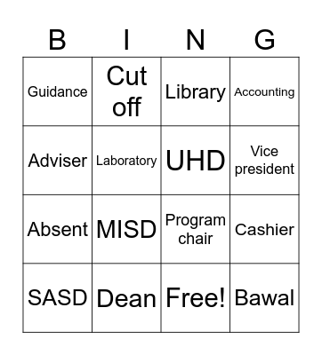Clearance Bingo Card