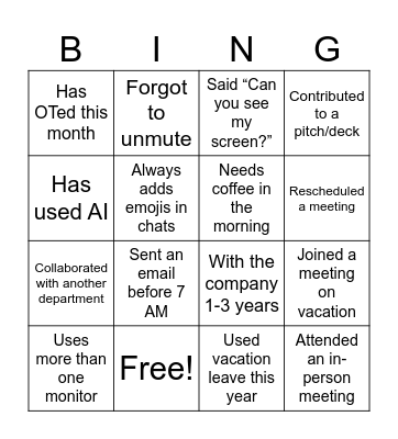 HUMAN Bingo Card