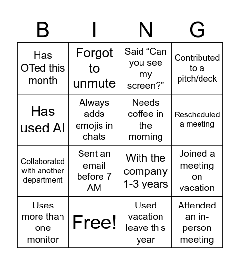 HUMAN Bingo Card