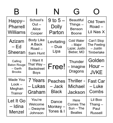 Music Bingo Card