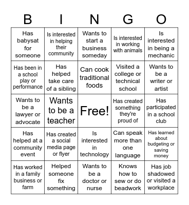 Career Bingo Card