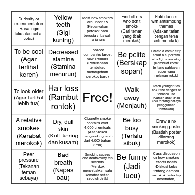 Smoking Prevention Bingo Card